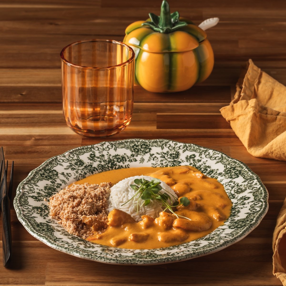 Camarão cremoso com abóbora