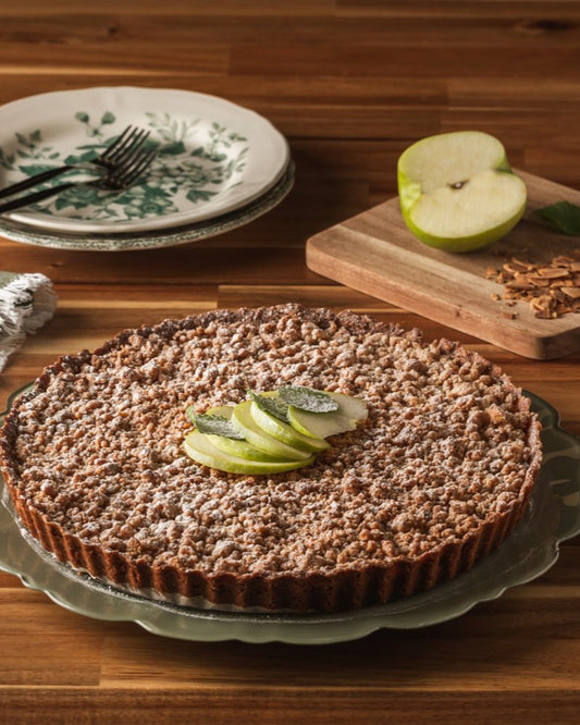 Torta crumble de maçã com amêndoas
